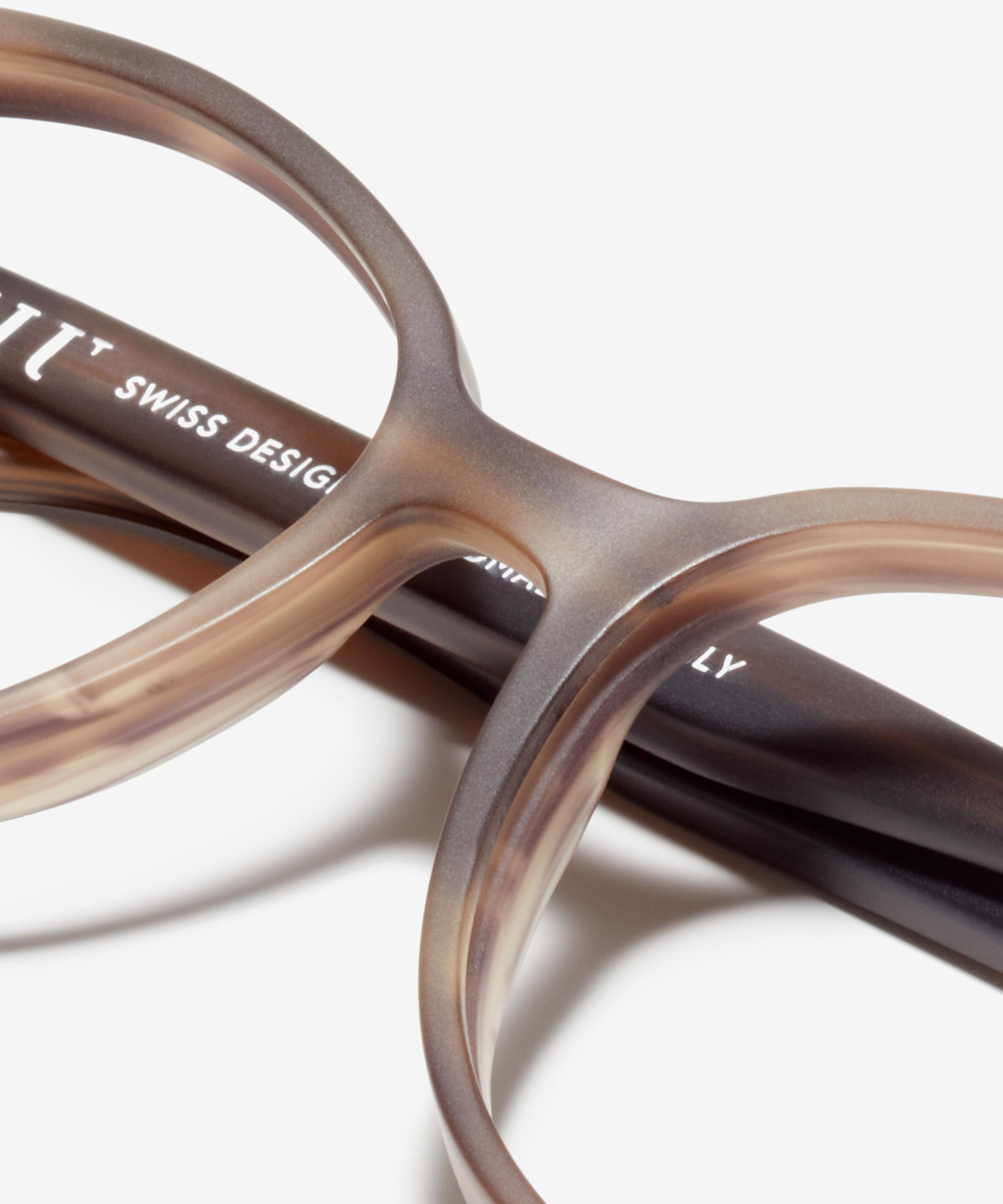 Detail-Bild der Brille The Cheerful in Farbe Horn Brown und Grösse Schmal