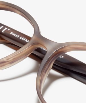 Detail image of the frame The Cheerful in colour Horn Brown and size Narrow