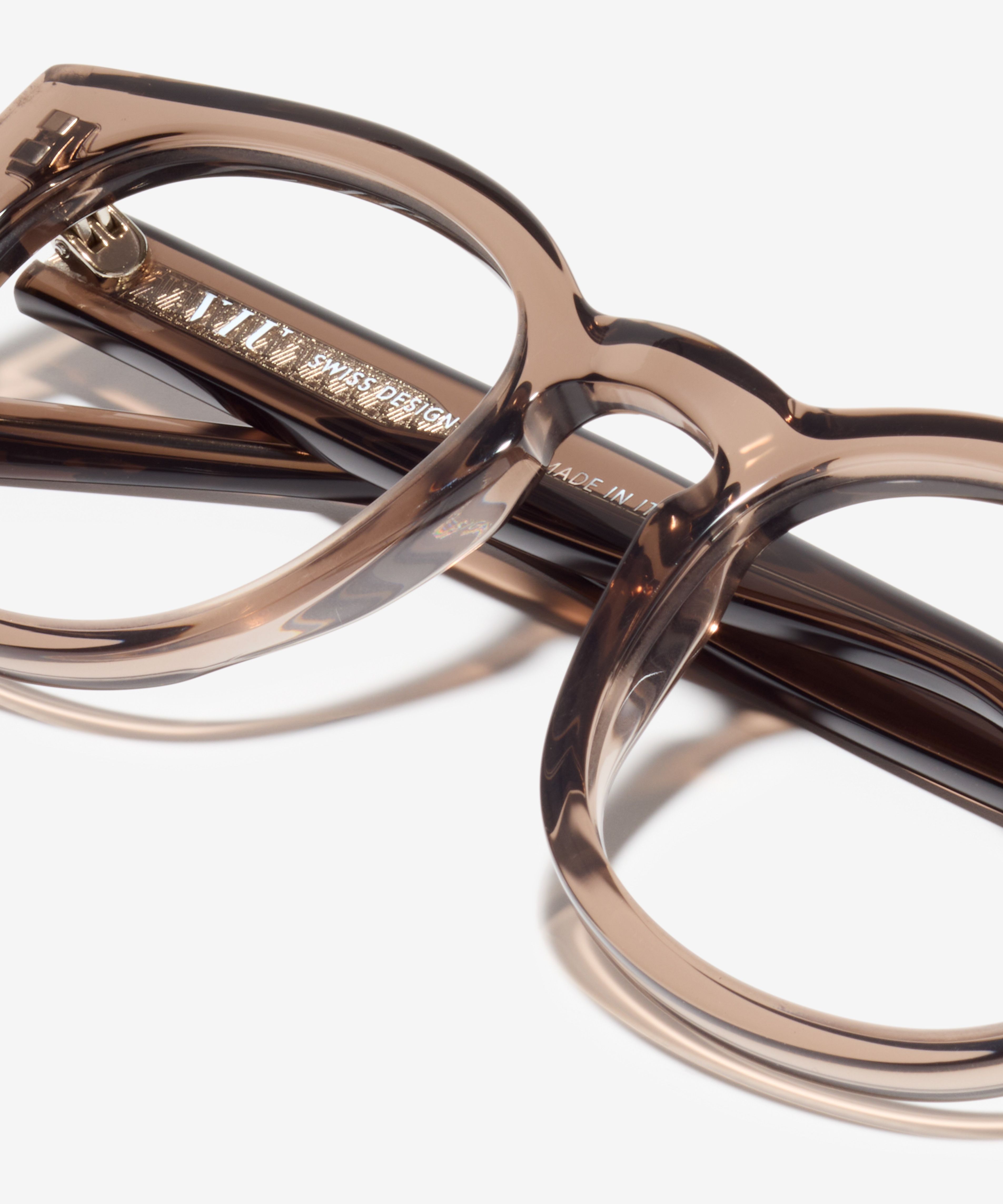Detail-Bild der Brille The Gambit in Farbe Brown Transparent und Grösse Breit