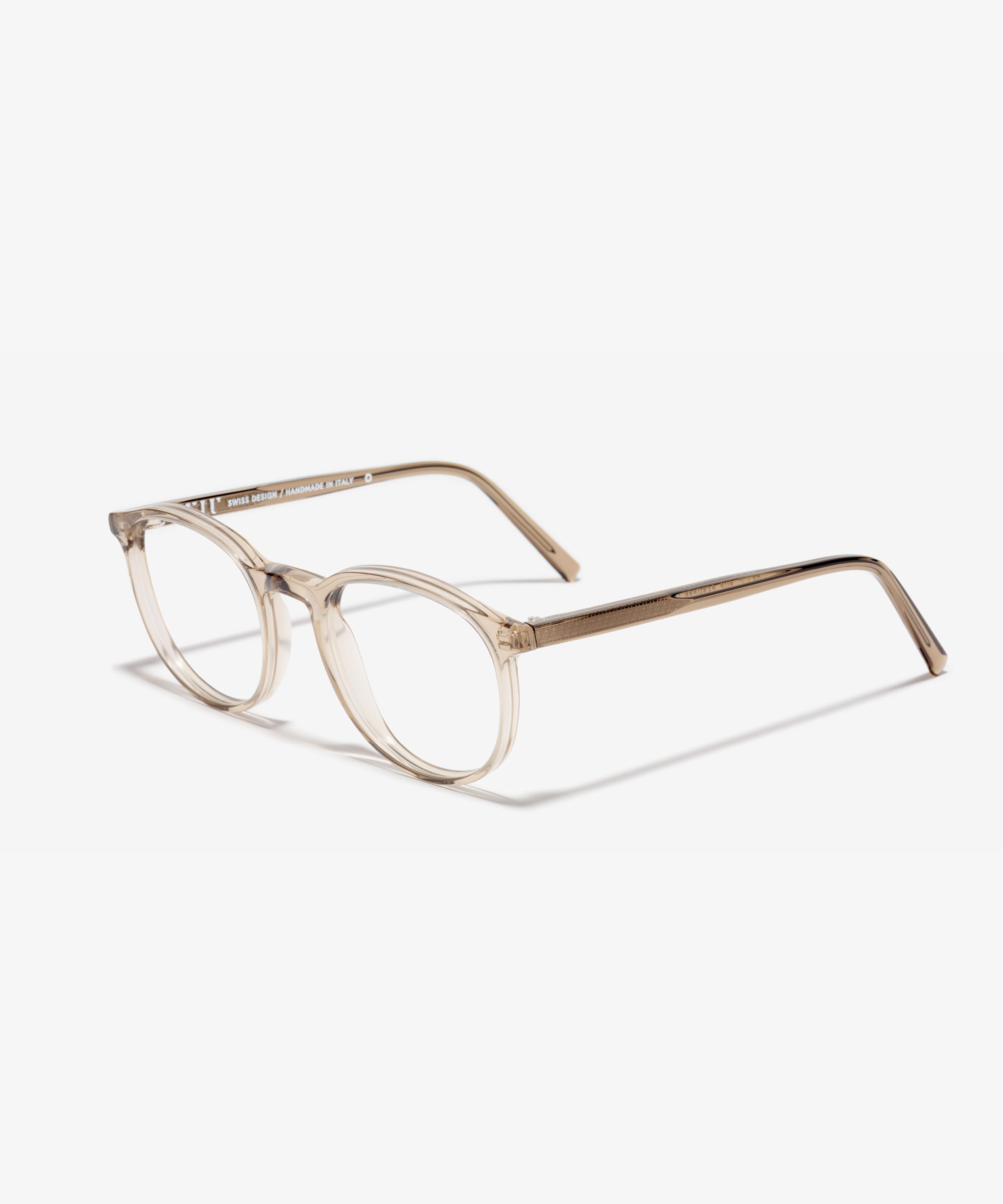 Schräg-Bild der Brille The Earnest in Farbe Stone Grey Transparent und Größe Mittel