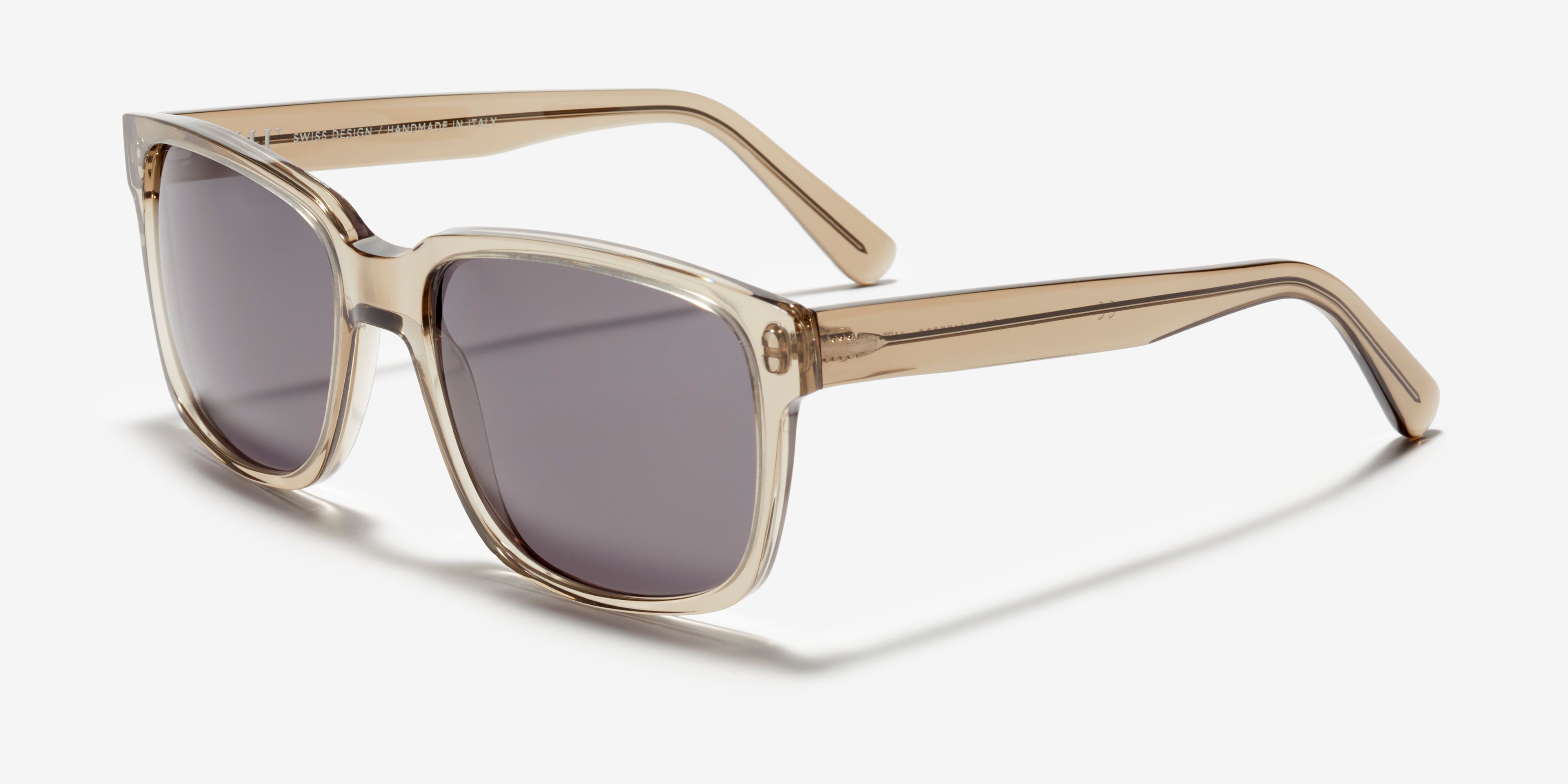 Image Angle de la paire de lunettes de soleil The Rational en couleur Stone Grey Transparent et taille Large
