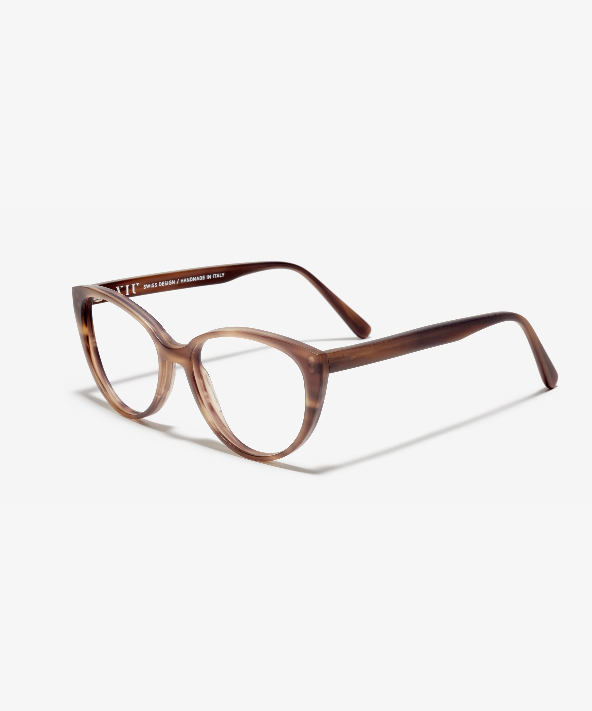 Schräg-Bild der Brille The Cheerful in Farbe Horn Brown und Grösse Schmal