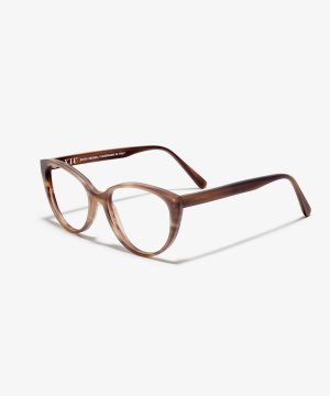Angle image of the frame The Cheerful in colour Horn Brown and size Narrow
