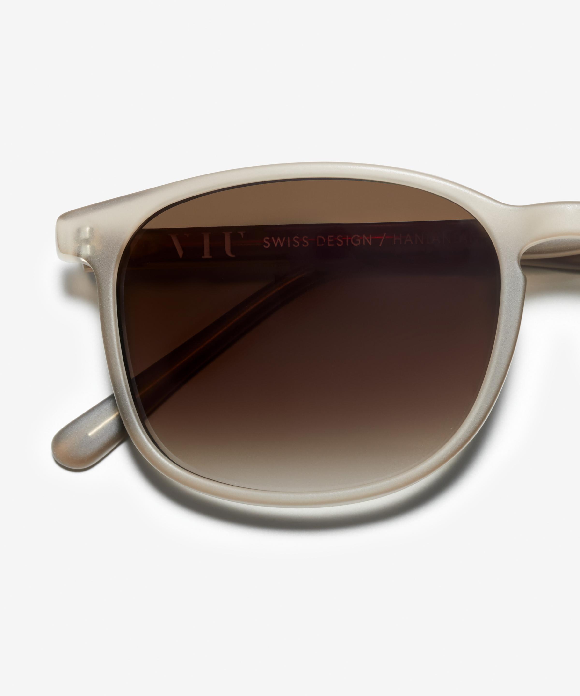 Detail image of the sunglasses The Polished in colour Stone Grey Transparent and size Wide