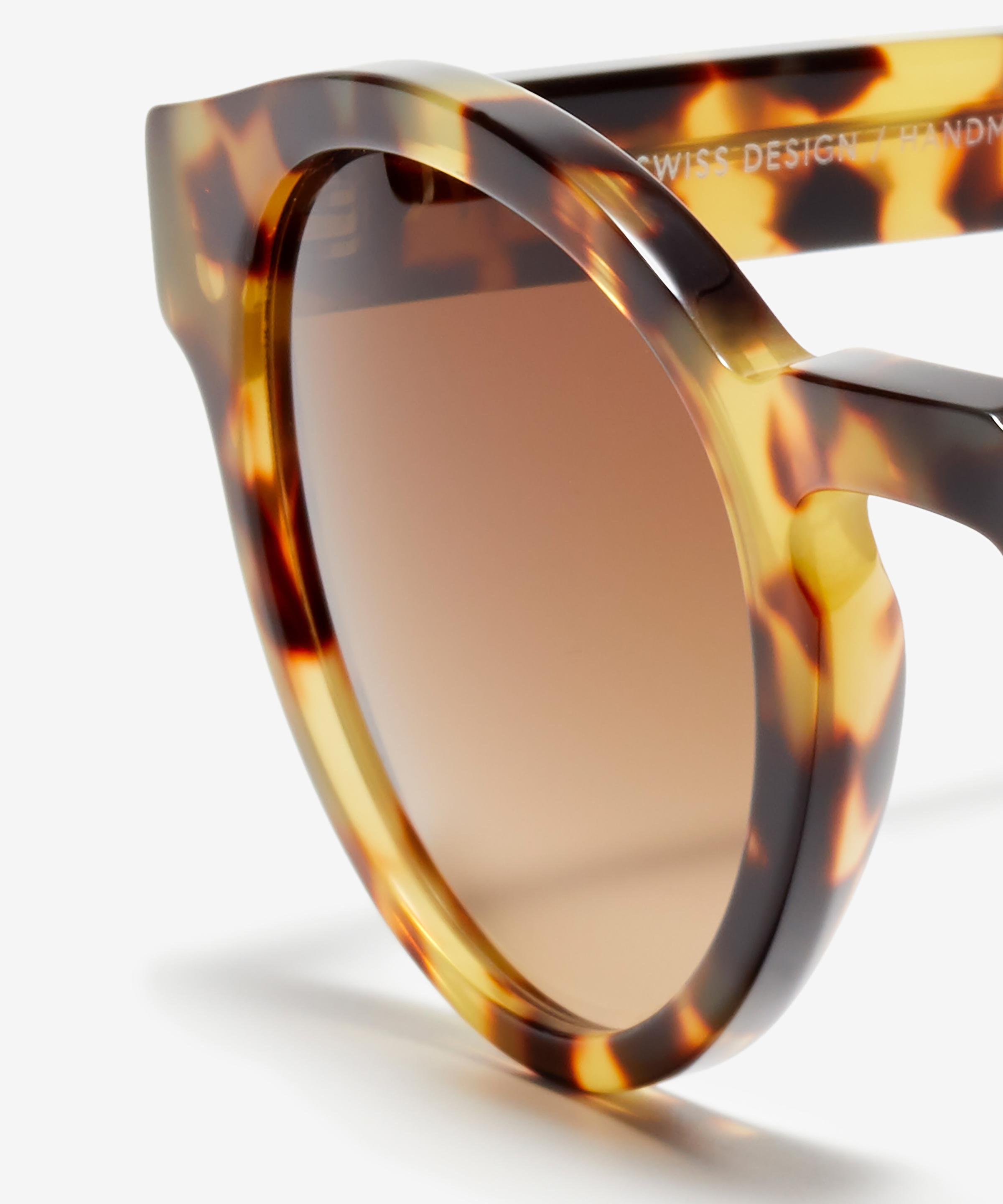 Detail image of the sunglasses The Definite in colour Gold Tortoise and size Medium
