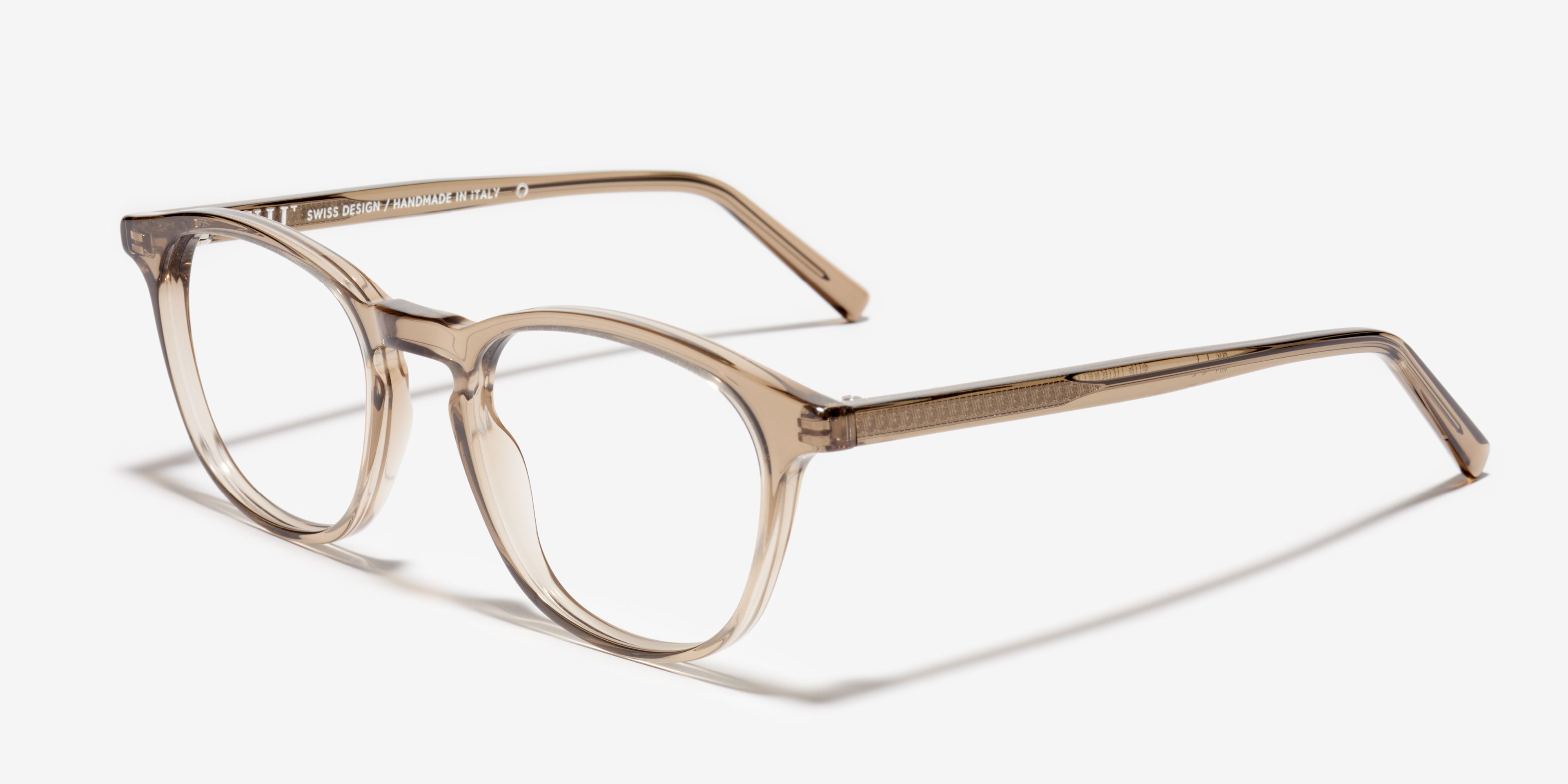 Schräg-Bild der Brille The Underlined in Farbe Stone Grey Transparent und Grösse Breit