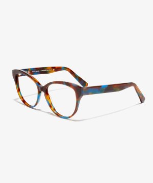 Schräg-Bild der Brille The Cosmopolitan in Farbe Blue Tortoise und Größe Breit