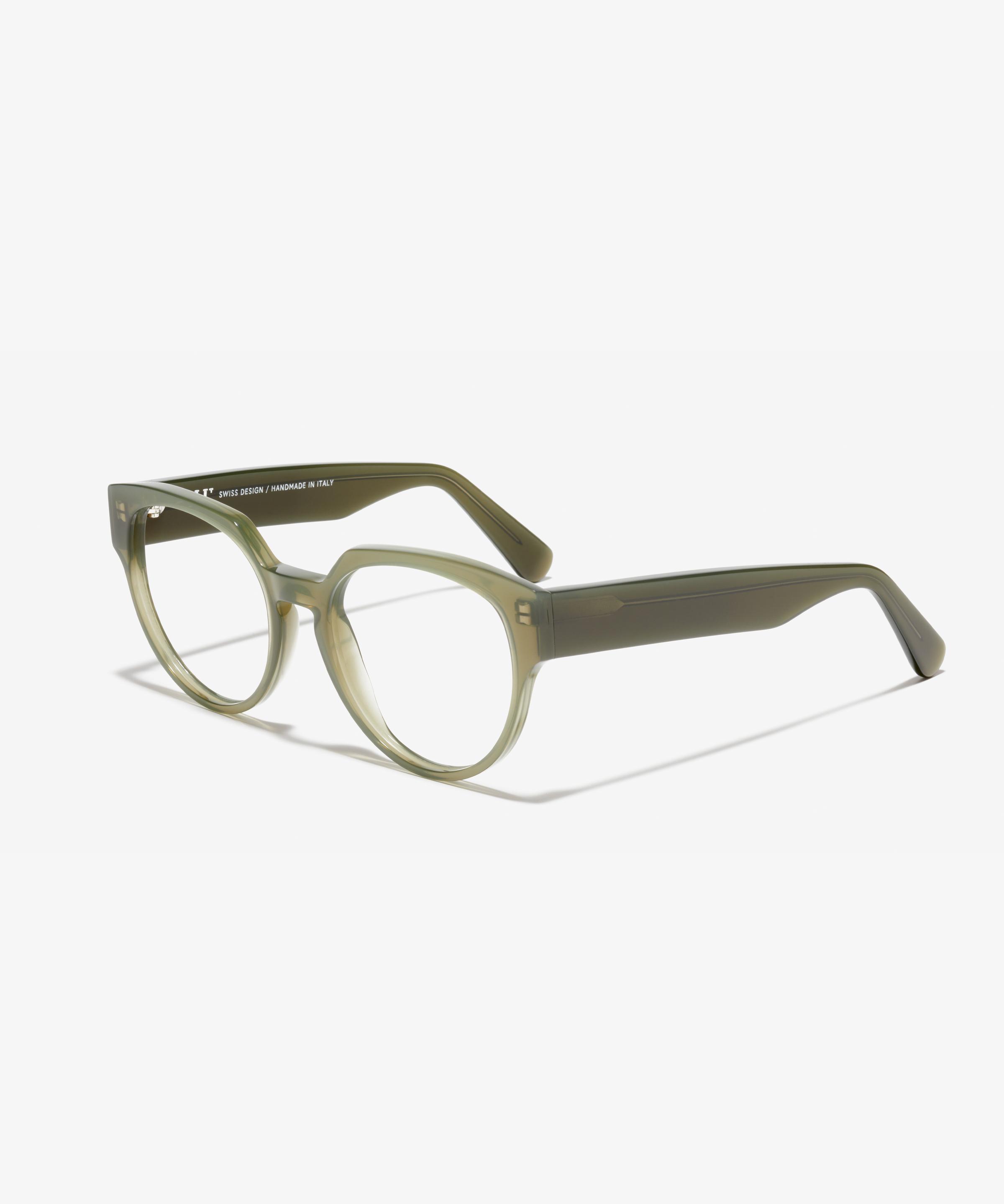 Schräg-Bild der Brille The Chic in Farbe Milky Green und Größe Mittel