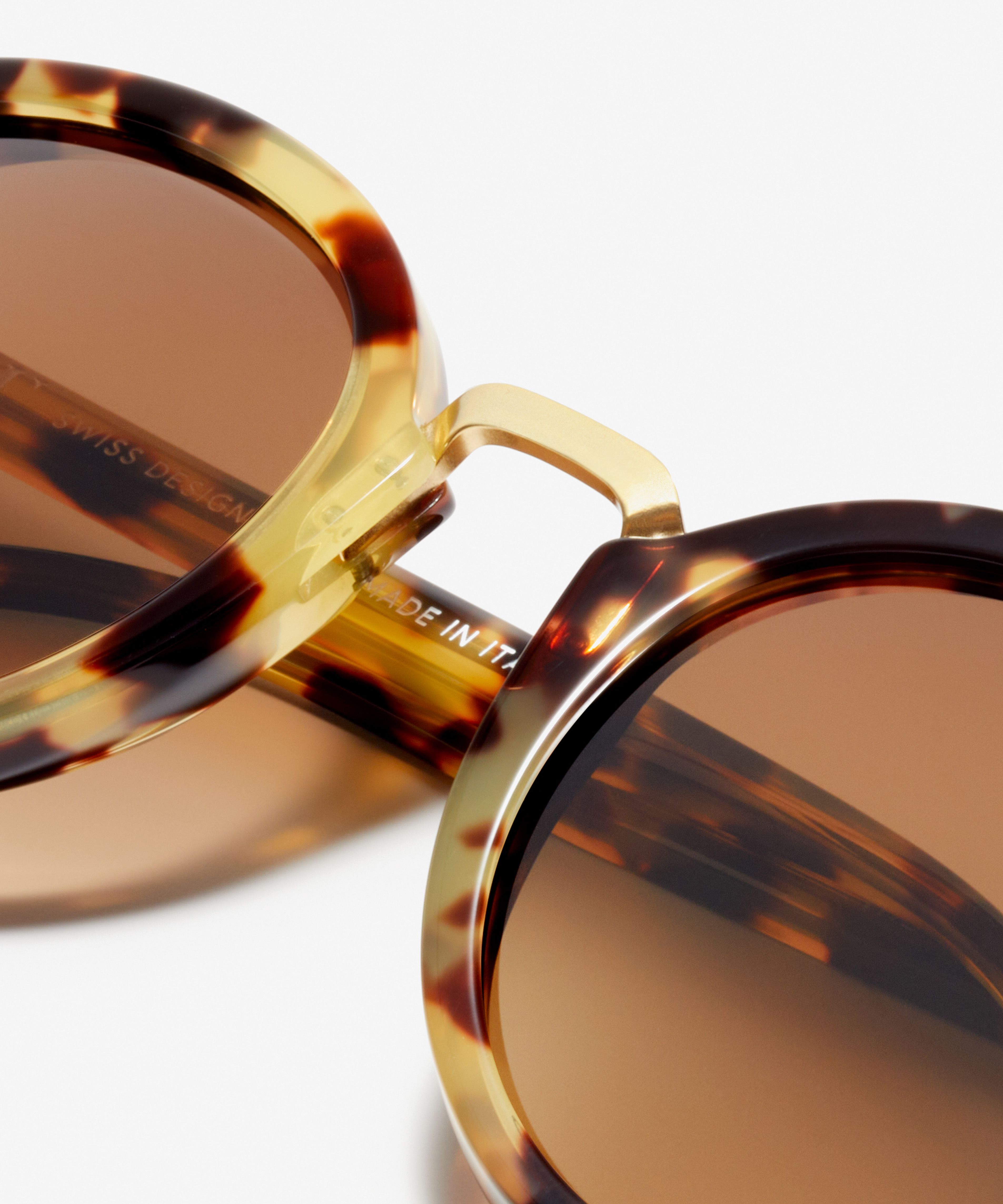 Detail image of the sunglasses The Author in colour Gold Tortoise and size Medium