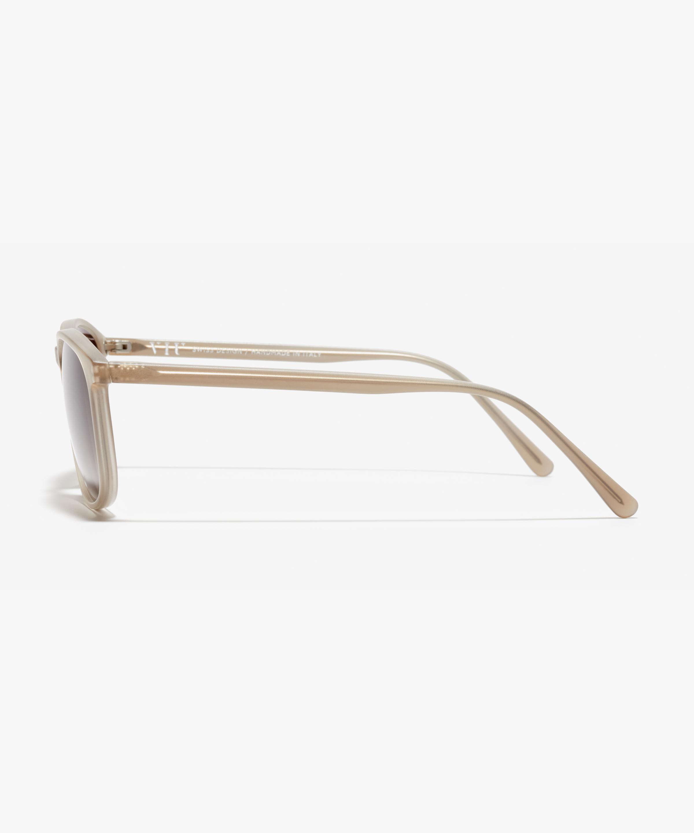 Side image of the sunglasses The Polished in colour Stone Grey Transparent and size Wide