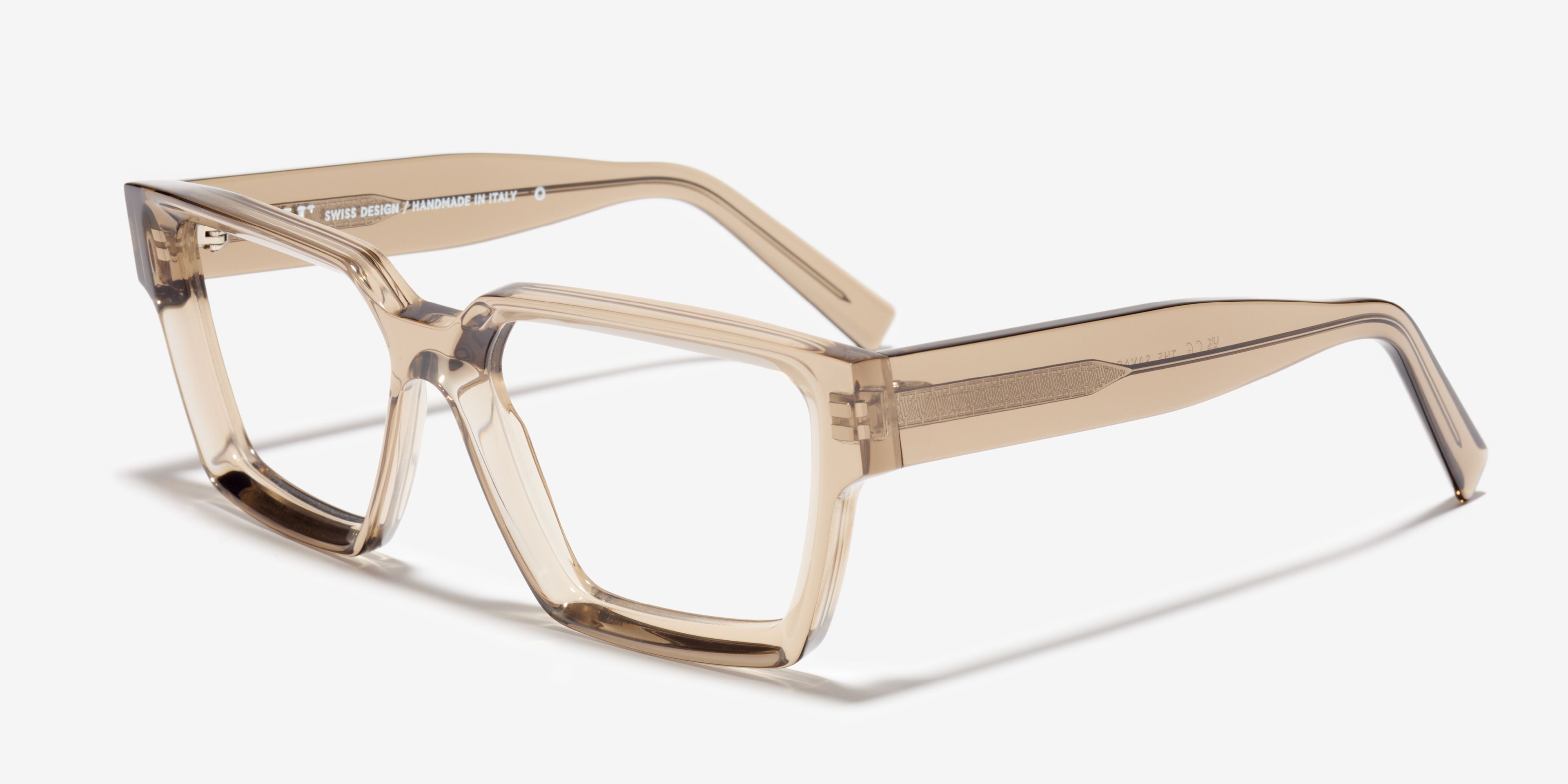 Schräg-Bild der Brille The Savage in Farbe Stone Grey Transparent und Größe Breit